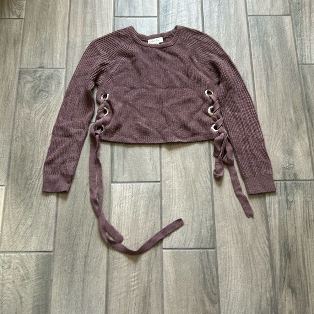 White fawn lace up side sweater